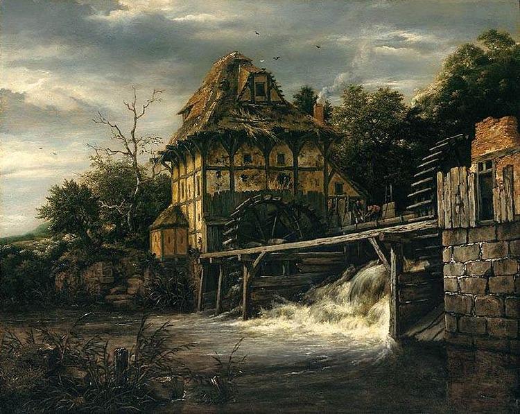 RUISDAEL, Jacob Isaackszon van Two Undershot Watermills with Men Opening a Sluice Germany oil painting art